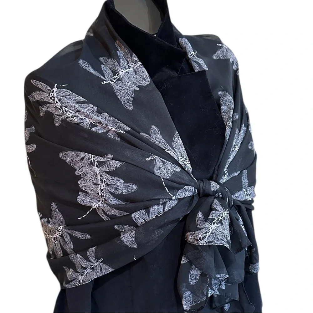 NEW Black & Ivory Leaf Print Scarf | Versatile | Lightweight Year Round